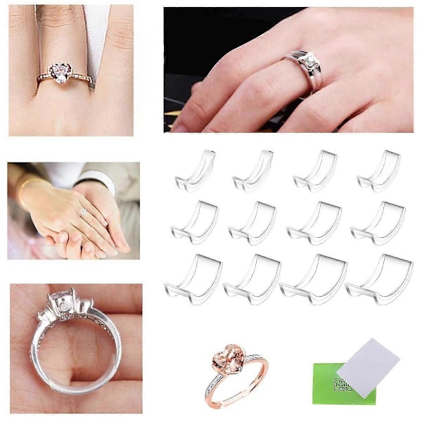 12 stk. Usynlige ringformindskere til løse ringe, ringjustering der passer til alle ringe, ringclips til at gøre ringe mindre