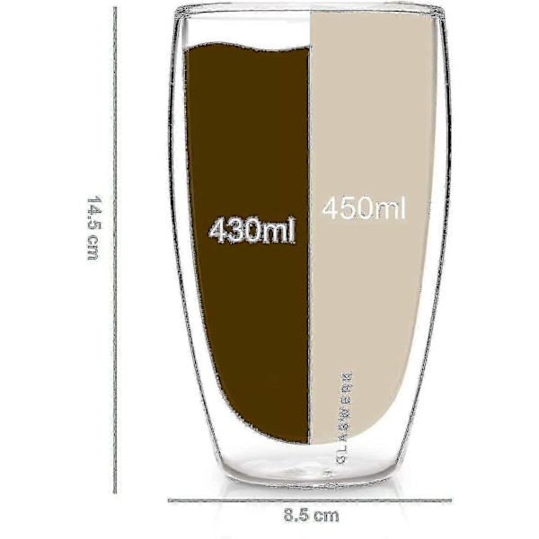 Design Latte Macchiato Glas (4 X 450ml) - Dubbelväggiga Glas Tillverkade Av Borosilikatglas