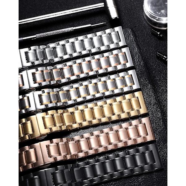 Ubiuo rostfria klockarmband med raka och böjda ändar 5 färger (guld, silver, svart, roséguld, guld-silver tvåfärgad) 9 storlekar (12 mm till 24 mm) Valent