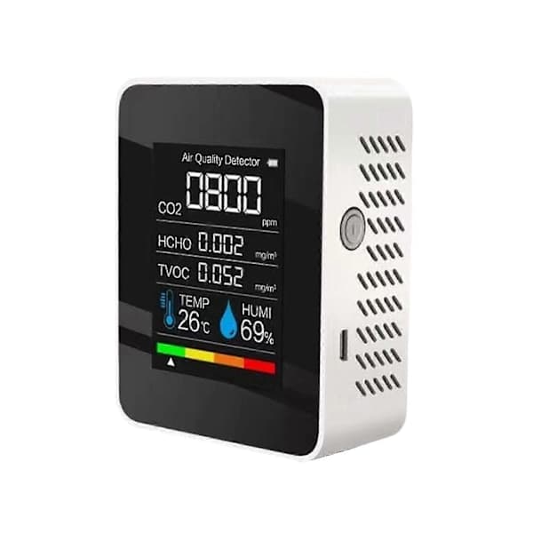 5-i-1 CO2-måler 400-5000 PPM Sensor Kuldioxid Detektor Luftkvalitetsmåler jy Hvid White