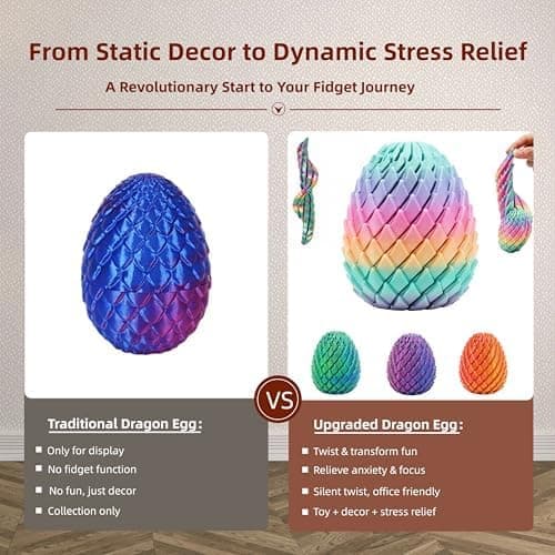3D-printet fidget-leketøy, vridbare drageegg, spiralglatt eggleketøy, stresslindrende sensorisk skrivebordsleketøy for voksne og ADHD, roterende fokus Rainbow