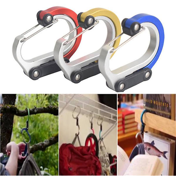 Röd 2-pack D-typ multifunktionell roterande spänne karbinhake utomhus reseomfång aluminiumlegering karbinhake