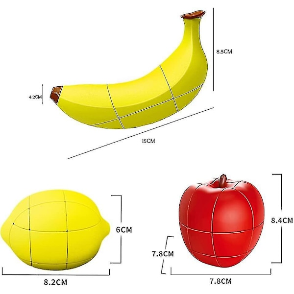 3D Fruktkubset med Banan, Citron och Äpple - Magisk Kub-paket för Barn - Pedagogiska Leksaker - 3-pack