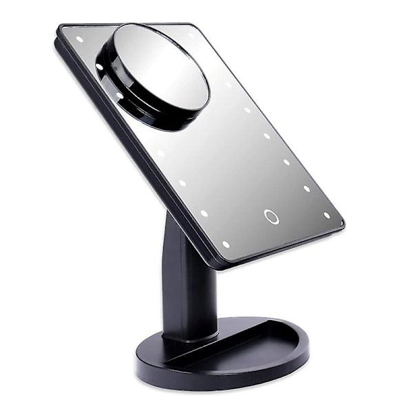 Schramm LED-sminke spejl sort med 10x forstørrelse - sminke spejl med LED - make up spejl med belysning - stand spejl - kosmetik spejl - badeværelse