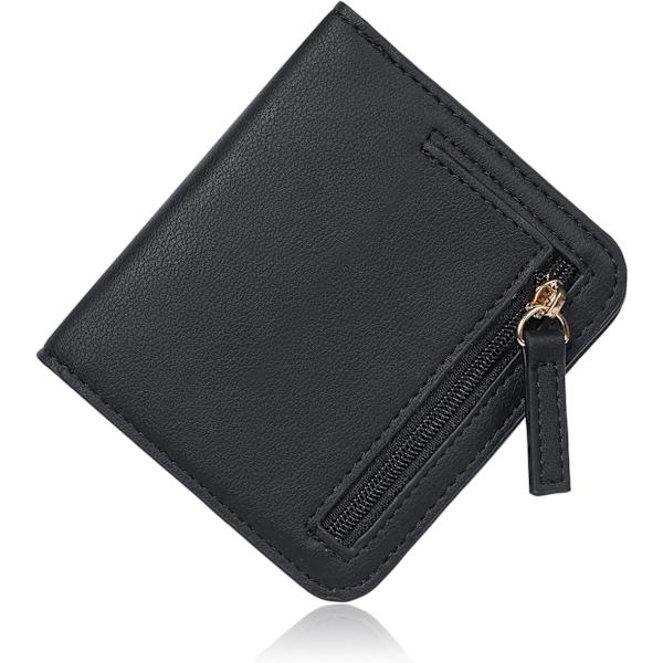 Mjukt läderplånbok hopfällbar kort plånbok minimalistisk liten trefaldig kompakt plånbok med myntficka Dam kreditkortshållare med flera kortplatser Black-1