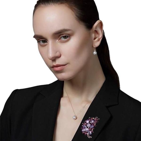 Oenothera Plume brosje, fjærbrosje, motekrystallbrosje, for kvinner frakk jakke kjole lue skjerf sjal brosje (lilla)