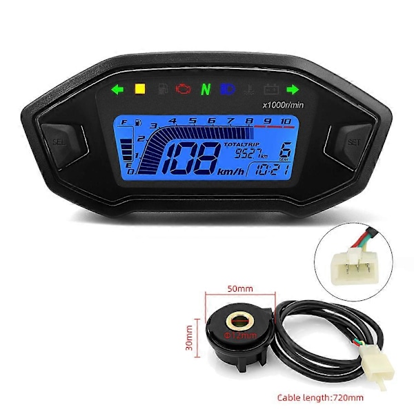 2023 Nyhet 7 Färger Digital Hastighetsmätare Moto Instrumentbräda 10000RPM Motorcykel LCD Display Odometer Varvräknare för 1,2,4 Cylinder 8