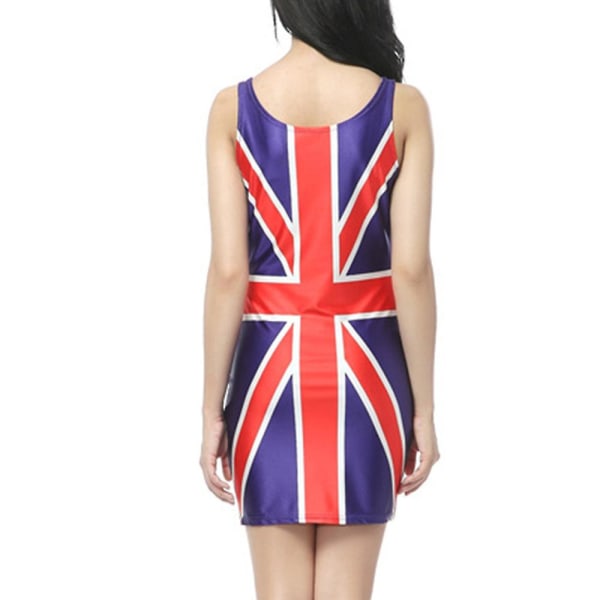 Dame Union Jack-kjole, rød hvit og blå Union Jack-flagg klassiske ermeløse minikjoler, kongens kroningsfest