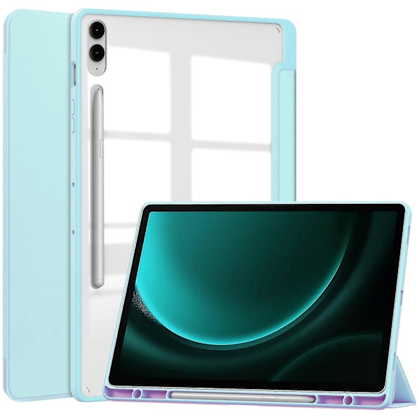Transparent Fodral för Samsung Galaxy Tab S9 FE Plus, Pennfack Tablet Tri-fold Ställskydd Baby Blue