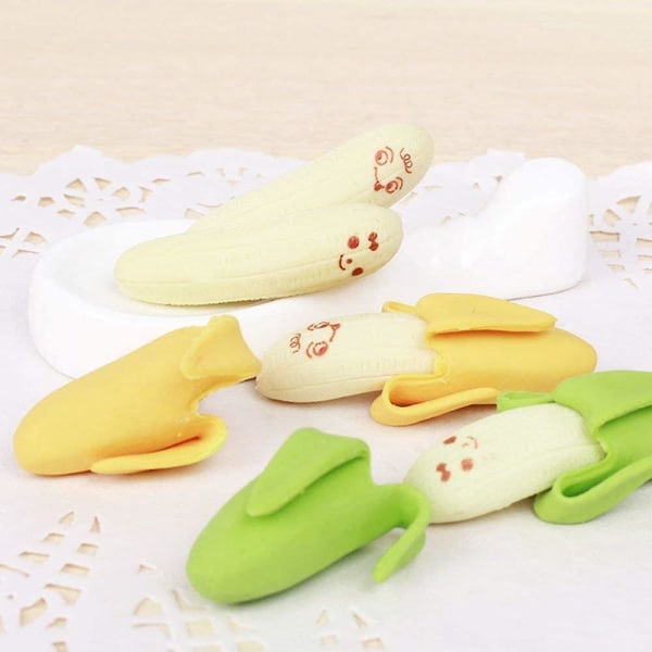 Kawaii Banana Fruit Eraser, Mini Novelty Frukt Gummi Giftfri Fargeblyant Eraser Sett Student Kontor Skrivesaker Skolerekvisita Barn Gaver Moro