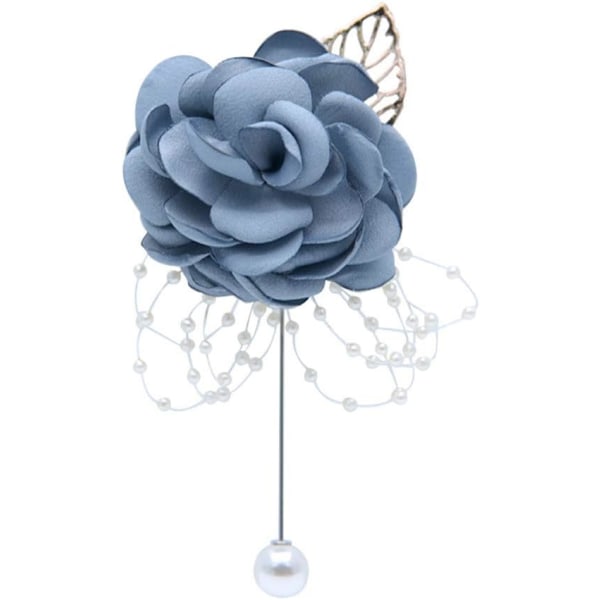 Herr Boutonniere Knapphål Blomma Brudgum Brudgum Brudgummar Bästa Man Boutonniere Corsage för Bröllop Hemkomst Bal(Grå Blå, 2-pack)