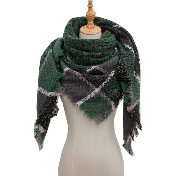 Dames Efterår Vinter Sjal Klassisk Tassel Plaid Sjal Varmt Blødt Chunky Stort Tæppe Wrap Shawl Sjal Cirkel Sjal (Grøn)
