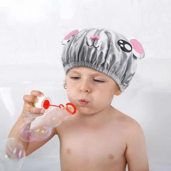 2 stk elastiske badehetter for barn, dobbeltlags badehetter for baby, gjenbrukbare vanntette tegneseriehatter for barn