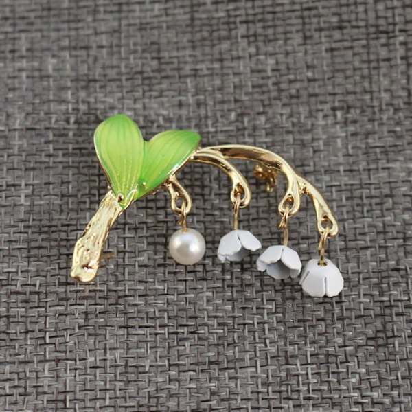 Brosch Pin, Elegant Liljekonvalj Blomster Emalj Kvinnors Klänning Halsduk Brosch Pin