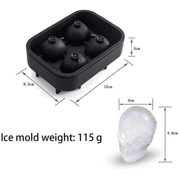 4 stk 3d Skull Ice Cube Form, fleksibel fødevaregodkendt silikonebakker Mould Diy
