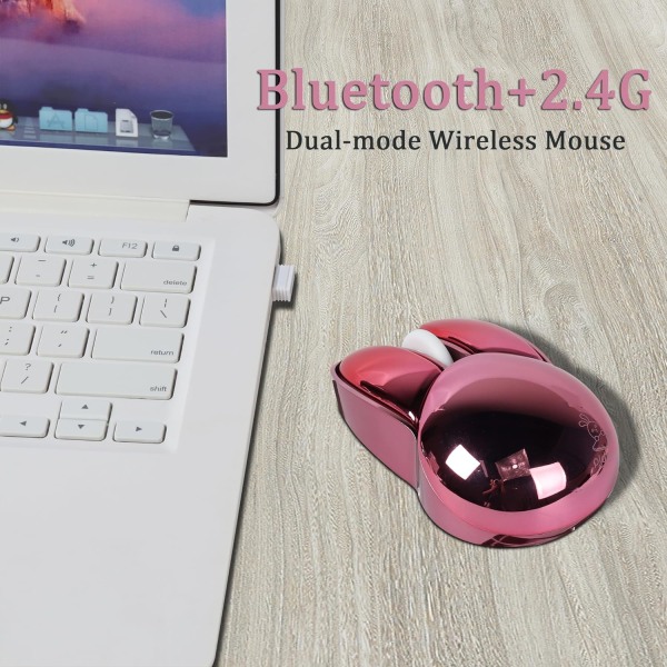 [2.4G+Bluetooth] Trådløs Bluetooth-mus 2.4G USB-datamus, lydløs dobbeltmodus kaninformet trådløs mus for bærbar PC iPad, 1200dpi, rød