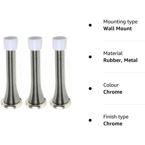 3-pack väggmonterade kromfjäderdörrstopp fjäderstopp golvlistbuffert