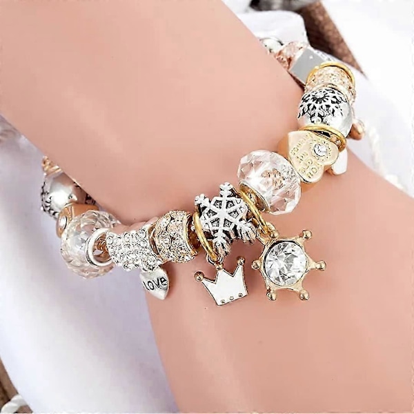 Naisten korut kultainen charmirannekoru Pandora-tyyliin ruusuhopeanvärisenä, 19 cm sydäncharmeilla, rannekorut Y2K, käsikorut, rannekoru naisille/teineille Gold Crown