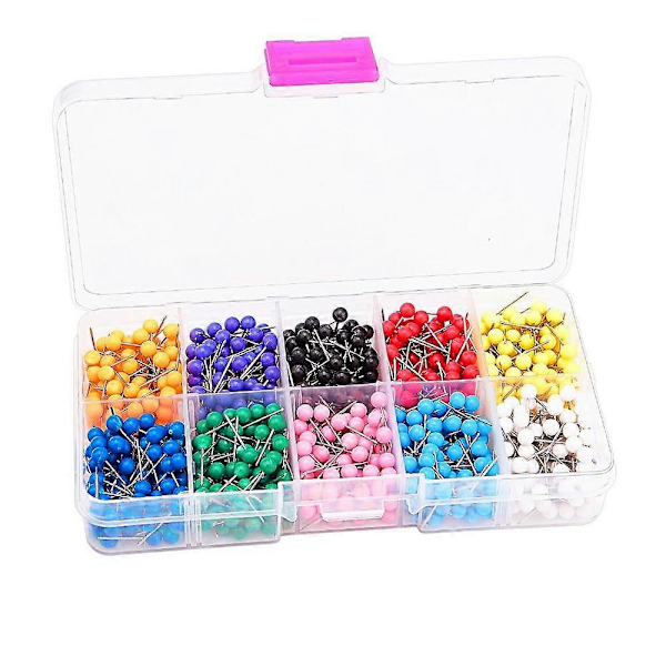 500 Stykker Farverige Kort Nåle Kort Tegnestifter Kort Nåle Tegnestifter Tommelfinger Nåle Plastikhoved Stål Tegnestifter til Korktavle, Whiteboard, Opslagstavle, P