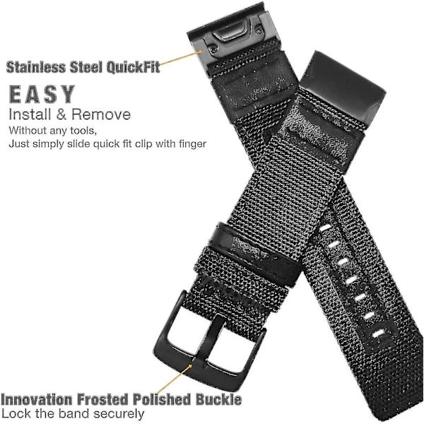 22 mm nylonrem til Garmin Fenix 5/ Fenix 6 (sort)
