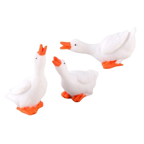 3 stk. Ducktales legetøj harpiks gås statue hvid gås miniature dukkehus miniature harpiks dyr miniature ornament