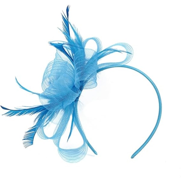 Kvinnlig Fascinator Hatt Blomma Bröllop Fascinator Hårband Fjäder Flapper Brud Hårprydnad Huvudbonader Pillbox Hatt Bowler Mini Topphatt Hårklämmor(blå)