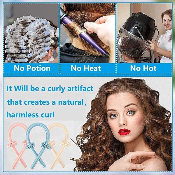 Heatless Curling Rod Pannebånd, Heatless Hair Curling Set, No Heat Wave Hårkrøller Stylingverktøy for langt middels hår (rosa)
