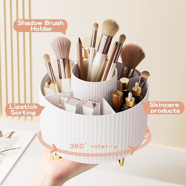 360° roterende penneholder, skrivebordsarrangører med 5 rum blyantsarrangør, kunstforsyningsopbevaringsboks Caddy til hjemmekontorartikler Desktop oprydning White