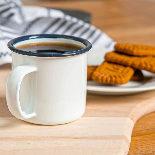 Hvite emaljerte espressokopper til servering - Metall utendørs camping kaffekopper for varme drikker - 380 ml 1 stk, hvit)