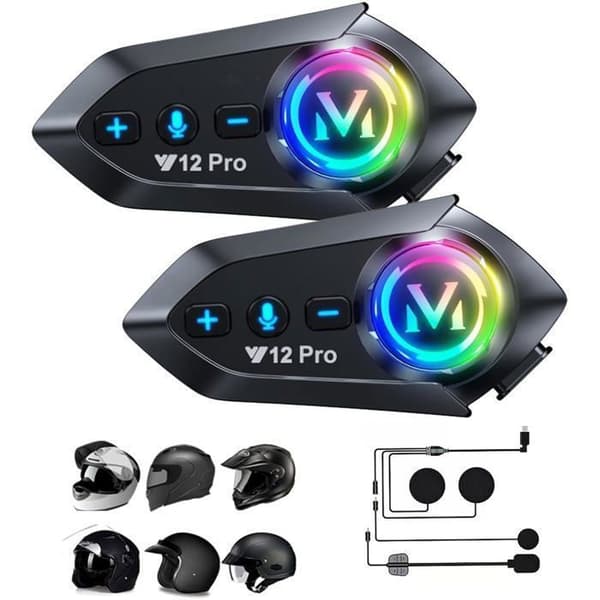 2 x Motorsykkel Bluetooth Intercom Kit 5.4 Dobbel-Chip Motorsykkel Kommunikasjonssystem med Lyd Multitasking, 500m Rekkevidde