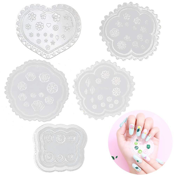 5 st blommor 3d silikon nagelkonstform, kompatibel med nagel-diy-dekorationsverktyg, nagelkonstform