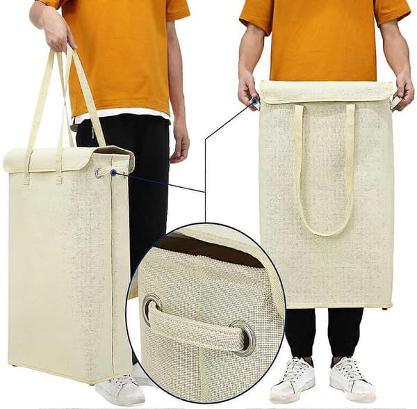 Pyykkikori kannella ja kahvoilla beige