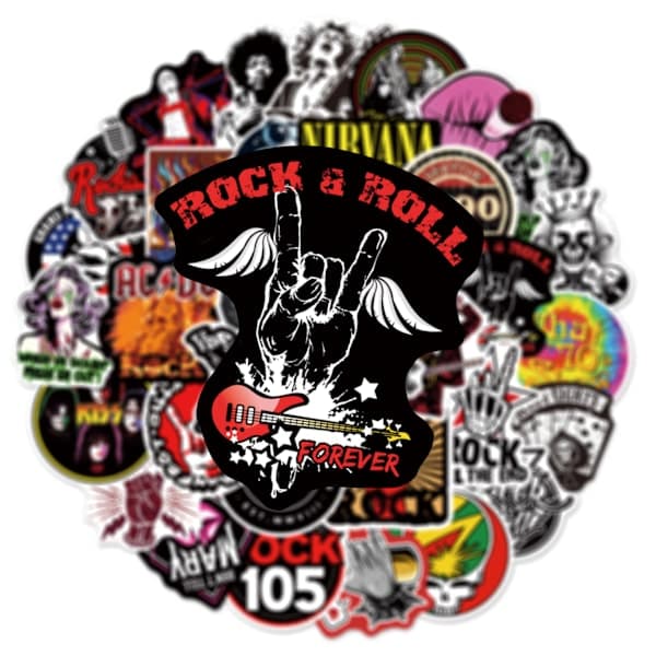 162 kpl rock-yhtyeen graffititarroja PVC-tarroja