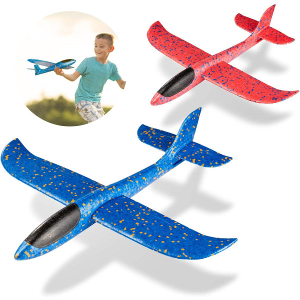 Manuell kastefly, 2-pakke skyteskumgliderfly med 2 flymodus, fly for utendørs sportsleketøy for barn (blå + rød)