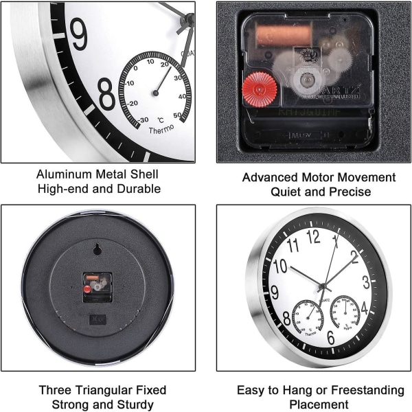 12 tommers metall kvarts veggklokke 30 cm moderne stille ikke-tikkende veggklokker med termometer måler temperatur fuktighet for stue soverom av