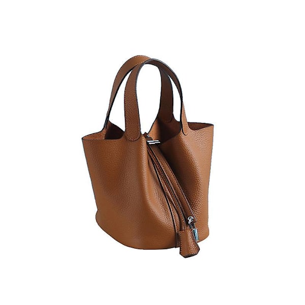 Dame Læder Håndtaske Grøntsagskurv Taske Tote Taske Håndtaske Kohud Spand Taske Ins Yellowish brown