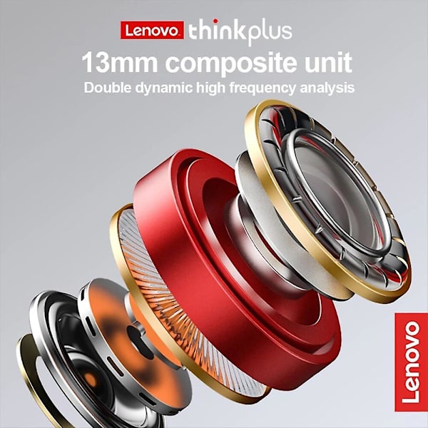 Lenovo Lp2 - Nya trådlösa Bluetooth 5.0-hörlurar med stereobas, touchkontroll, trådlösa sportöronsnäckor, vattentäta headset med mikrofon white