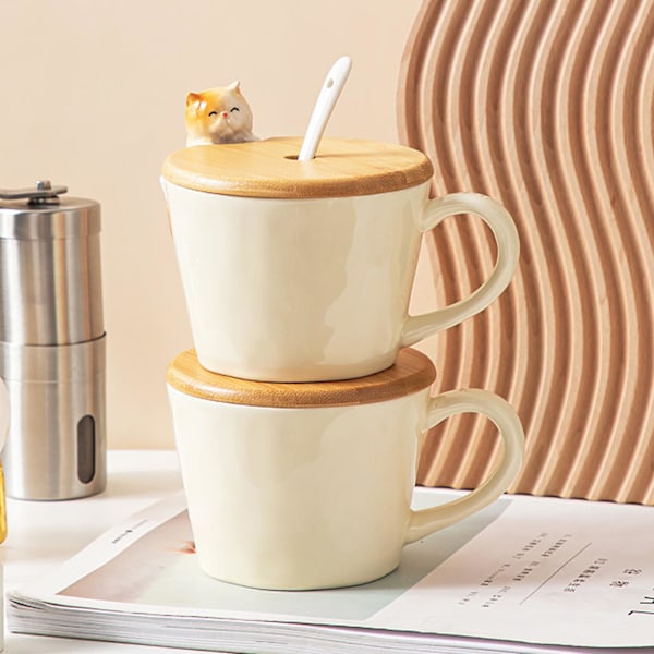 15% Rabat på Kaffe Kop i Form af Kawaii Dyr, 3D Tekop med Låg og Ske til Valentinsdag, Morsdag cat A cup*lid*spoon