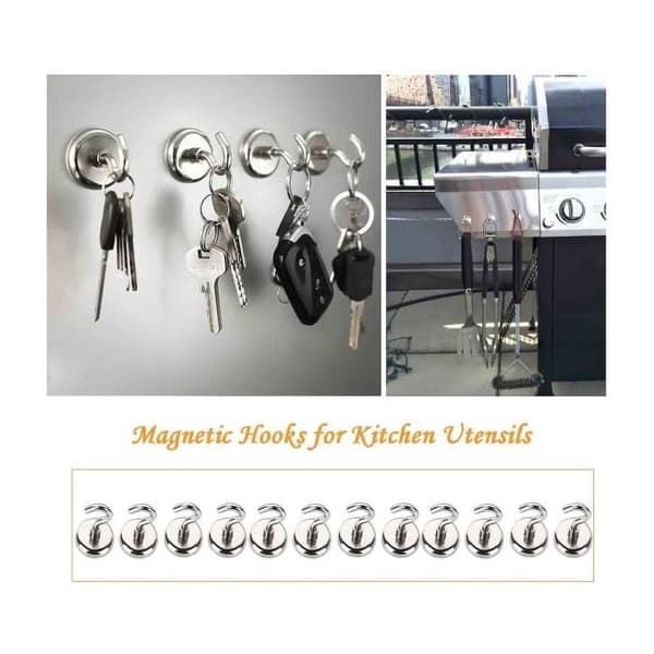 Magnetkrokar, kraftfull magnet med krok kompatibel med kylskåp, robusta 12 stycken