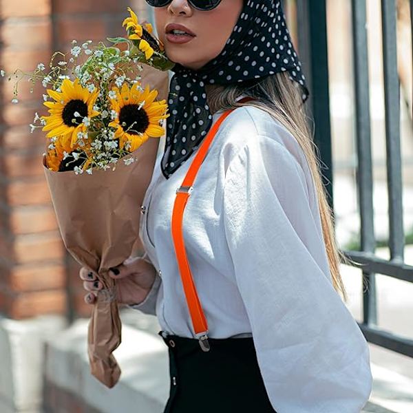 Herrebukser med 4 klips X-form, justerbare elastiske bukseseler for menn, herrebukser bryllup forretnings casual seler (oransje)