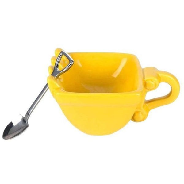 Kaffemugg, rolig kopp Grävmaskin Hinkkopp med spade Sked Kreativitet Tekopp Mjölk Kaffemugg för alla hjärtans dag, födelsedag, present med sked - Snngv Yellow