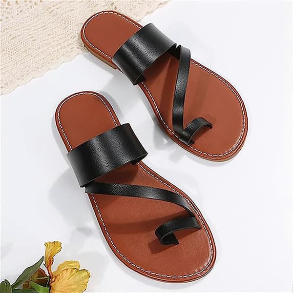Dame Ensfarvede Flip-flops Kvinde Plus Størrelse Flade Sandaler Egnet Til Strandbrug Black 41