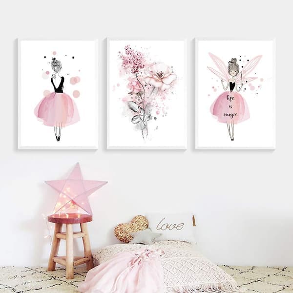 Set med 3 affischer 30x40 Flickrum Rosa Bild Väggdekor Canvas Födelsedagspresenter