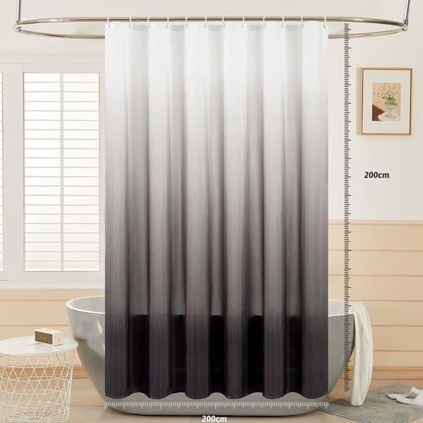 Anti-skimmel badeforhæng 200x200 cm sort gradient polyester - vandtæt med 12 kroge