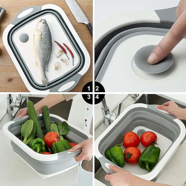 Fällbart skärbräda Kche, 3 i 1 skärbräda plast Bärbar skärbräda för kök Frukt Grönsaker Multifunktion Köksbräda Frukostbräda med