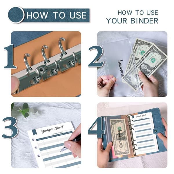 A6 Budget Binder & Planner, Budget Notesbog med Kontantkuverter, Pengebesparende Organizer – Blå