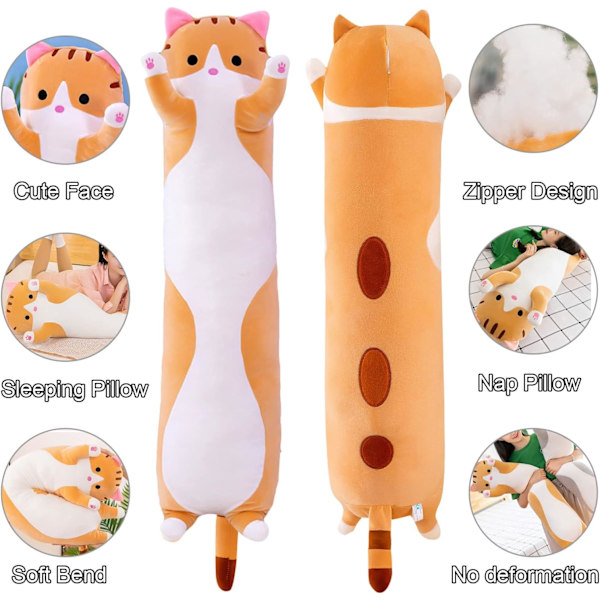 Kæmpe Kat Pude Pludselig Tegneserie Kat Sovende Knusende Pude, Blød Killing Krops Pude Dukke Kat Legetøj til Børn Kæreste Yellow 70cm/27.55inch