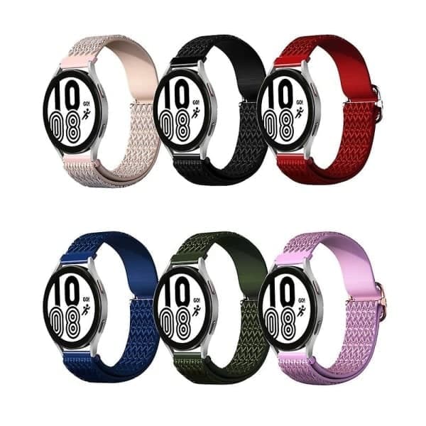Elastisk Justerbar Nylon 20mm Smartklokke Erstatningsrem for Samsung Galaxy Watch 3/4/4 Classic/Active/Active 2/Gear Sport Rosa