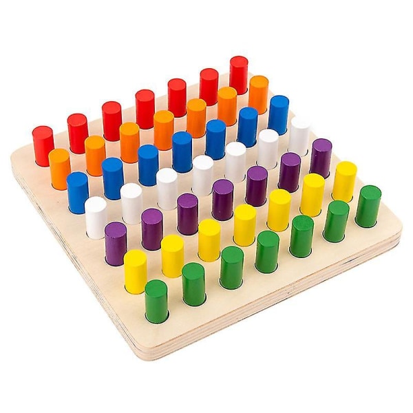 Sortering og matchende bord af træpinde 7 farver Cylinderblokke Tog Greb og farvergenkendelse