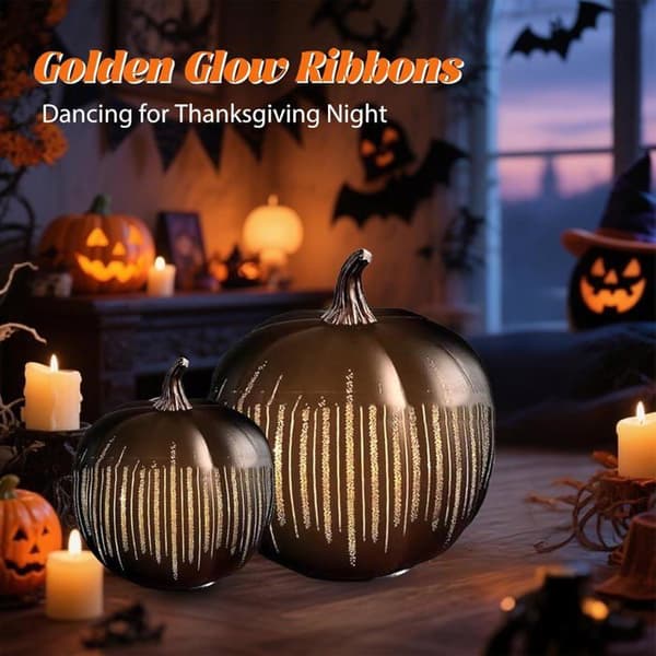 LED Stjerne Græskar Lys – Halloween Dekoration med Timerfunktion Harpiks Lanterne (Sort, Stor)